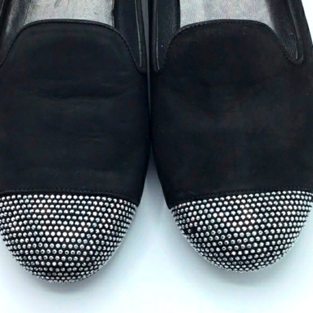 Stuart Weitzman Black Silver Lingo Studs Nubuck Loafer Size 8 - Picture 9 of 11